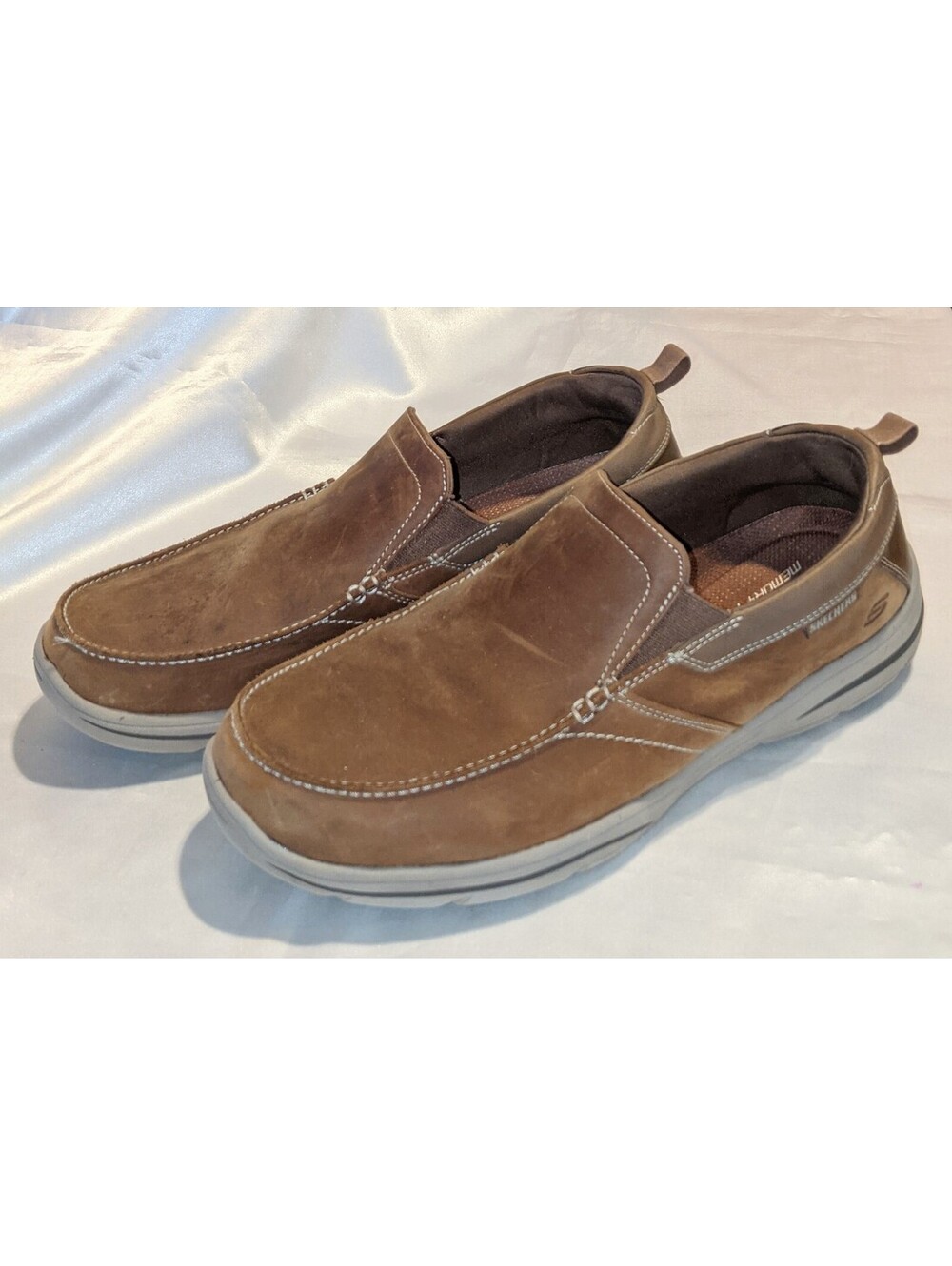 Skechers Mens Harper Forde Slip-on Shoes Tan Leather Relaxed Fit 64858 Sz 11.5